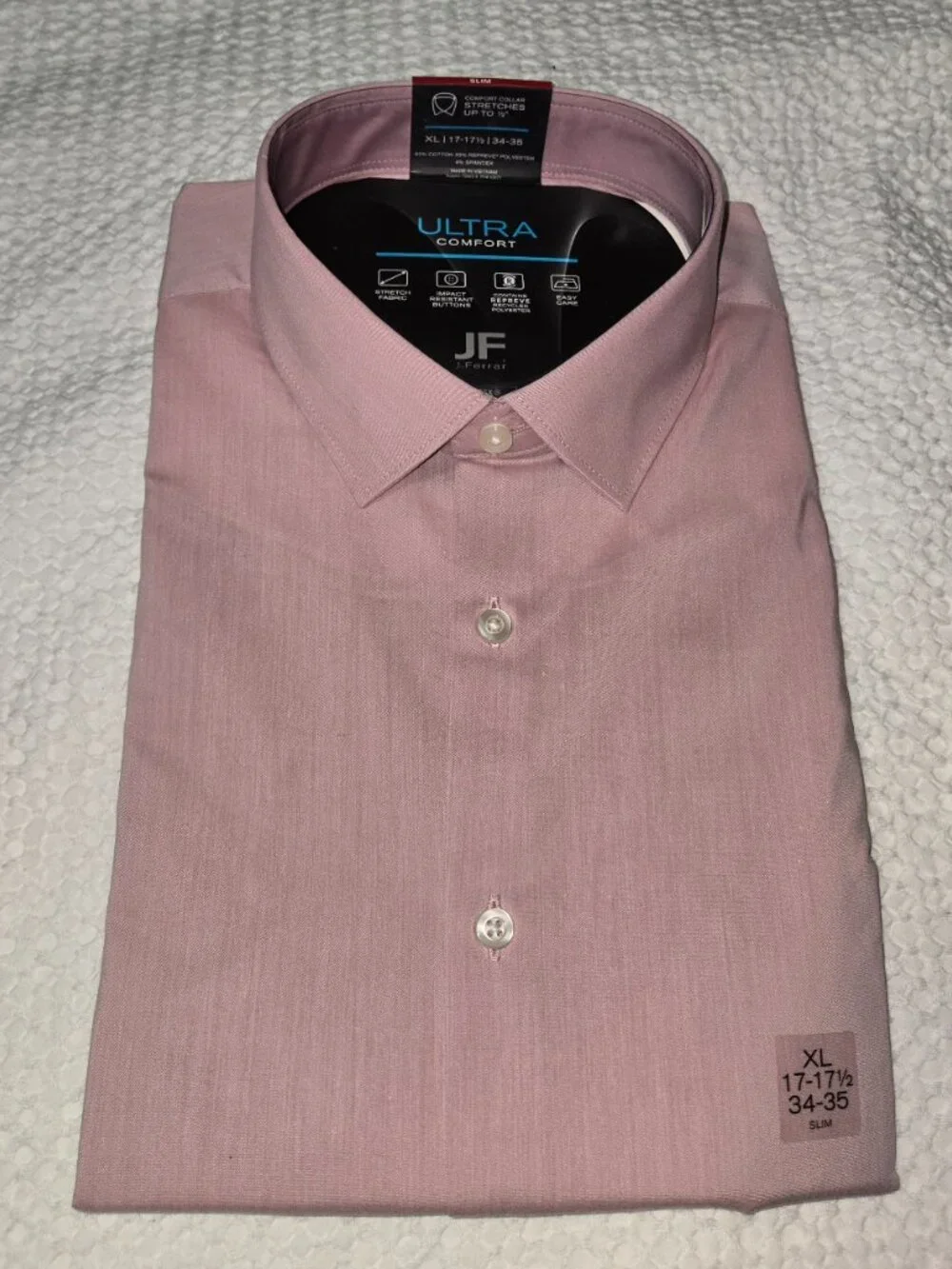 NWT J. Ferrar Ultra Comfort Rose Pink Slim Fit Dress Shirt XL 17-17½ 34/35 - Picture 2 of 5